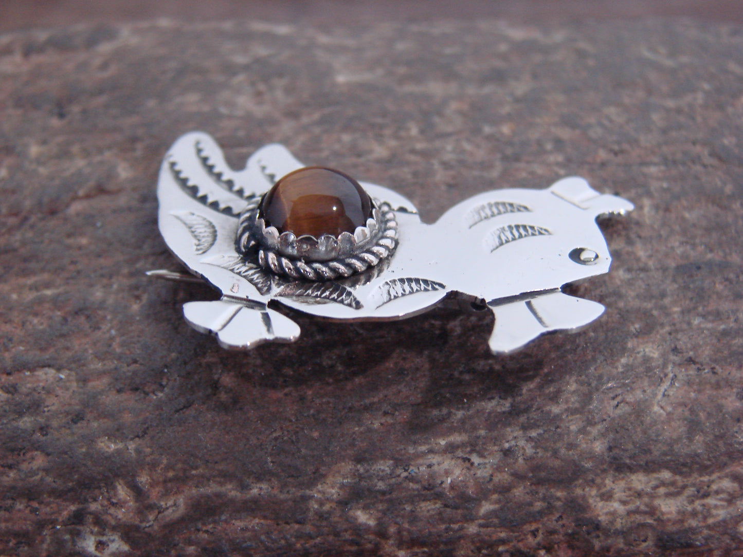 Native American Nickel Silver & Tiger Eye Duck Pin - Cleveland