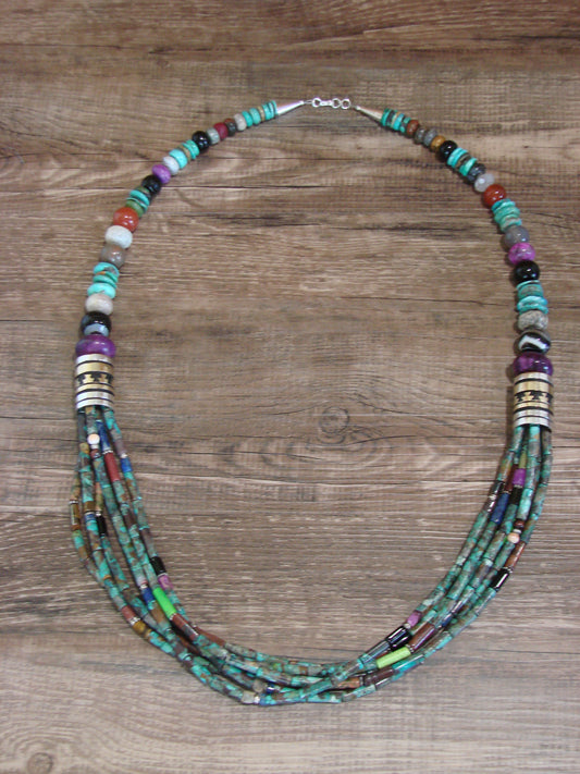 Native American Sterling Silver & Turquoise 30" Gemstone Necklace by Singer