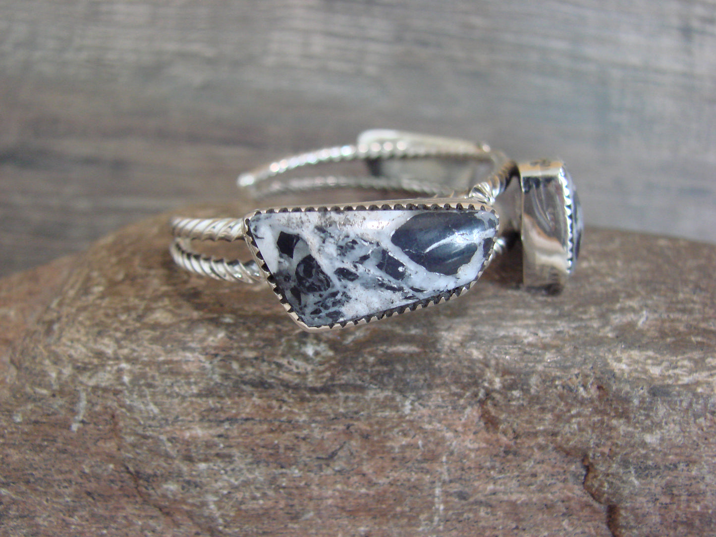 Native American Sterling Silver White Buffalo Turquoise Row Bracelet by Garcia