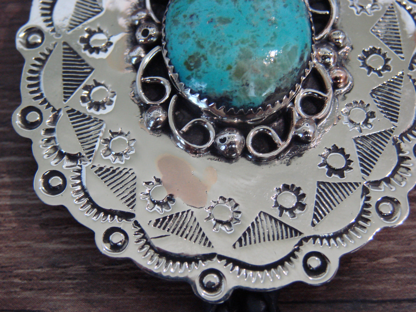 Native American Nickel Silver & Turquoise Bolo Tie - Cleveland