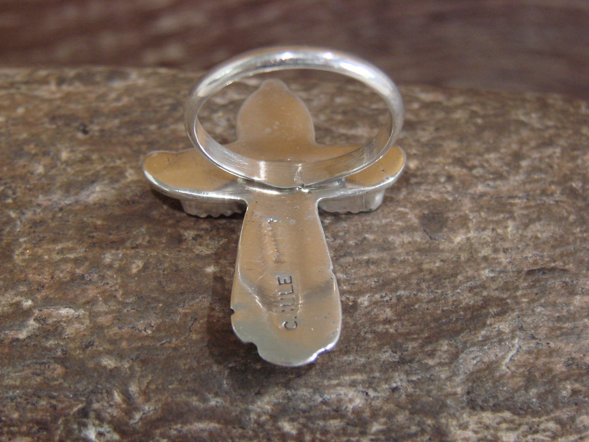 Native American Sterling Silver Turquoise Cross Ring - Size 9 - Iule