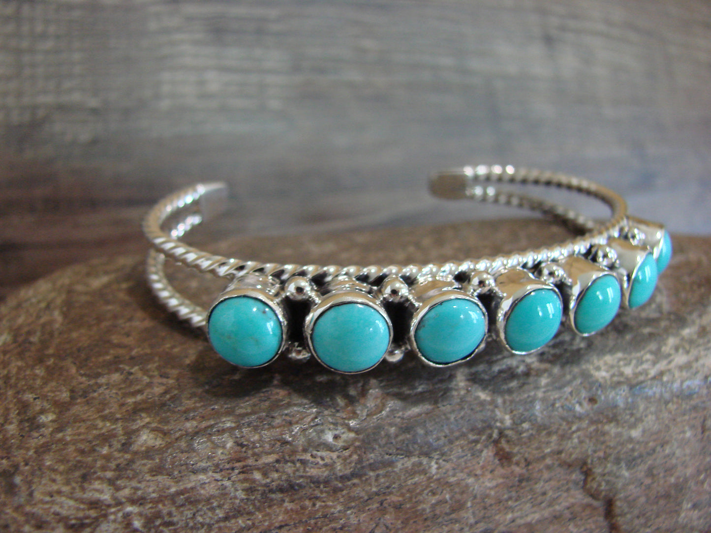 Native American Sterling Silver & Turquoise Row Bracelet by Jack