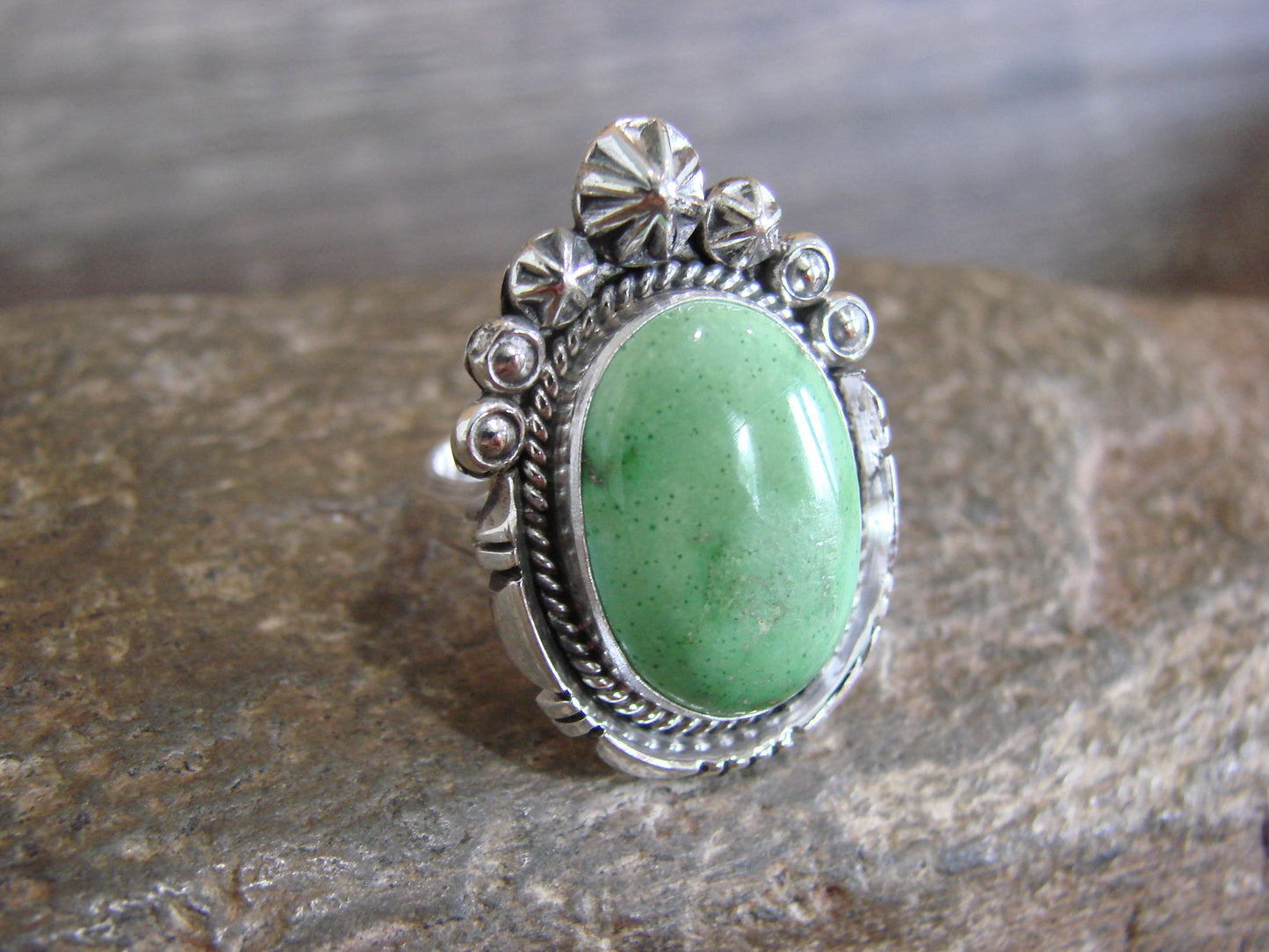 Native American Sterling Silver & Sonoran Turquoise Ring by Benally - Size 6