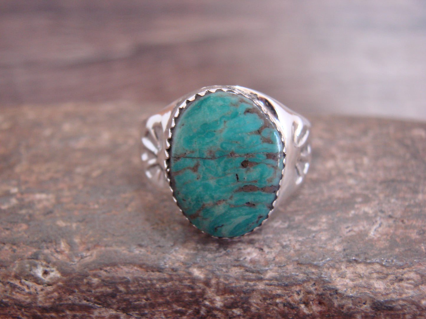 Native American Sterling Silver & Turquoise Ring by Bekis - Size 10.5