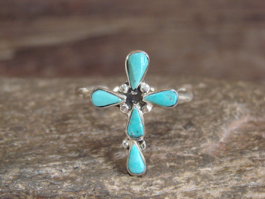 Native American Sterling Silver Turquoise Cross Ring - Size 12 - Vacit
