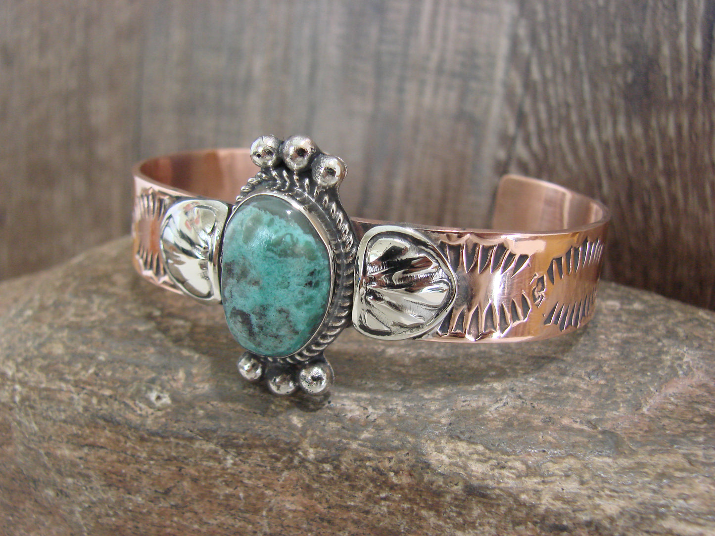 Native American Copper & Turquoise Bracelet by Cleveland