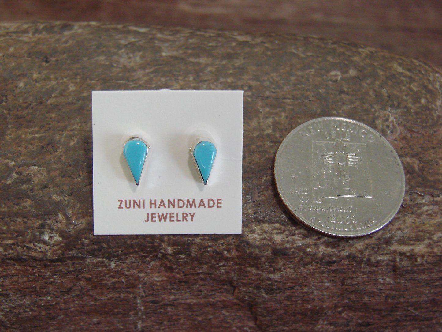 Native American Sterling Silver & Turquoise Tear Drop Stud Post Earrings - Cachini