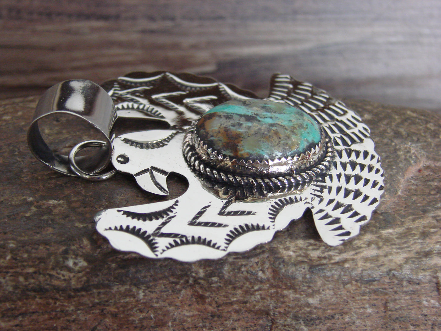 Native American Nickel Silver & Turquoise Eagle Pendant - Cleveland