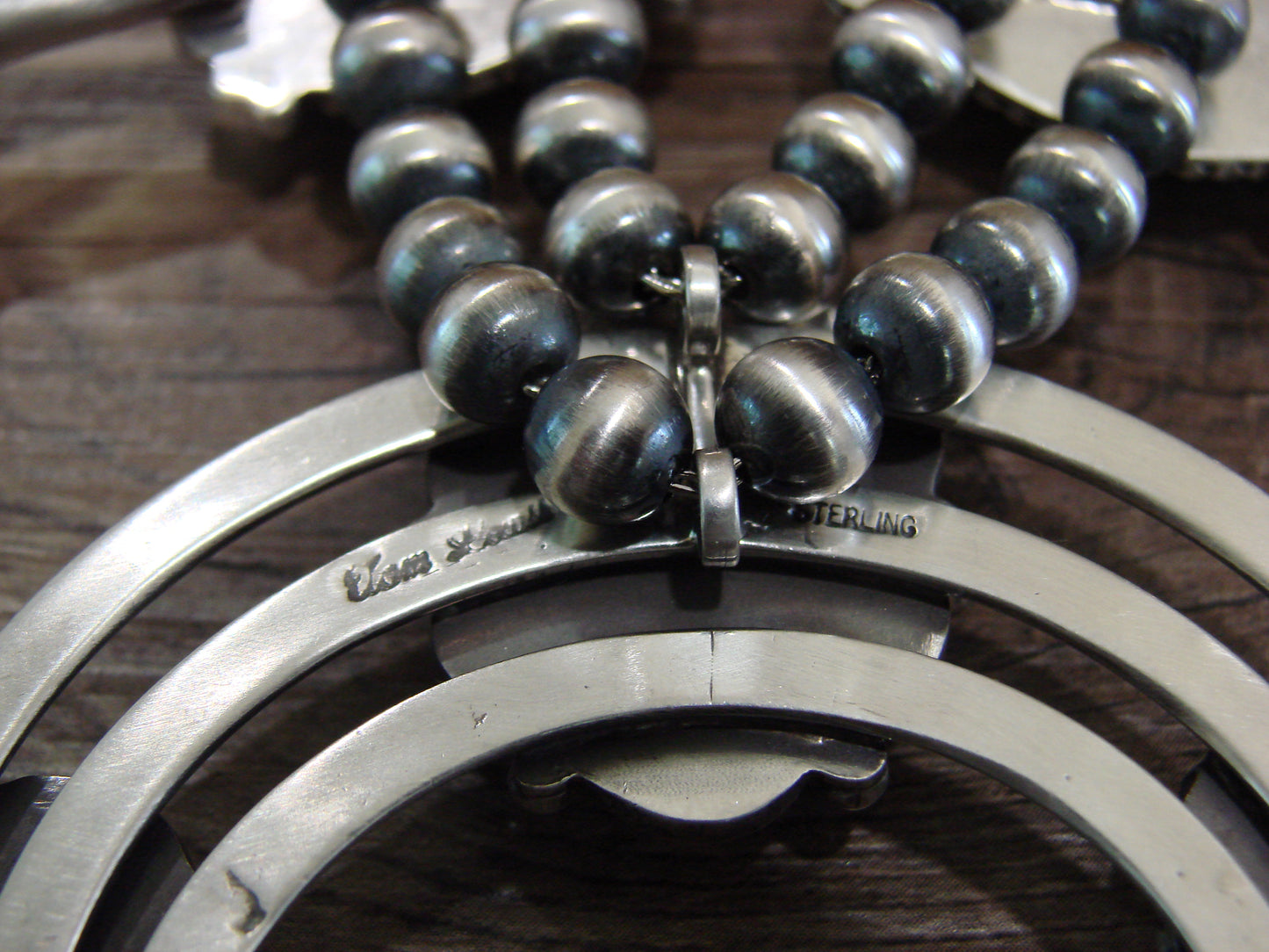 Native American Sterling Silver & Turquoise Squash Blossom Set By Tom Lewis