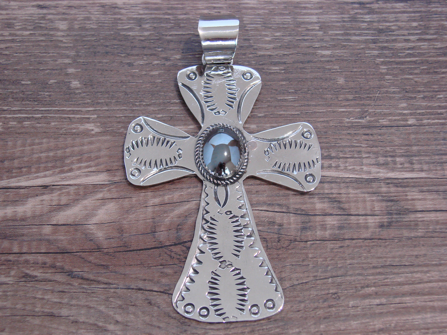 Large Native American Nickel Silver & Hematite Cross Pendant - Cleveland