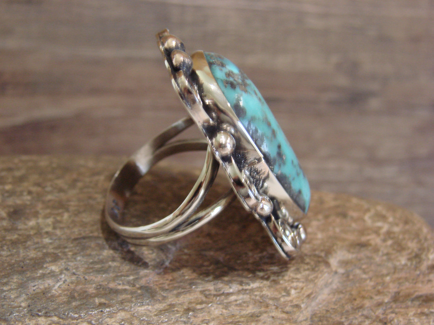 Native American Nickel Silver & Turquoise Ring by Cleveland - Size 11