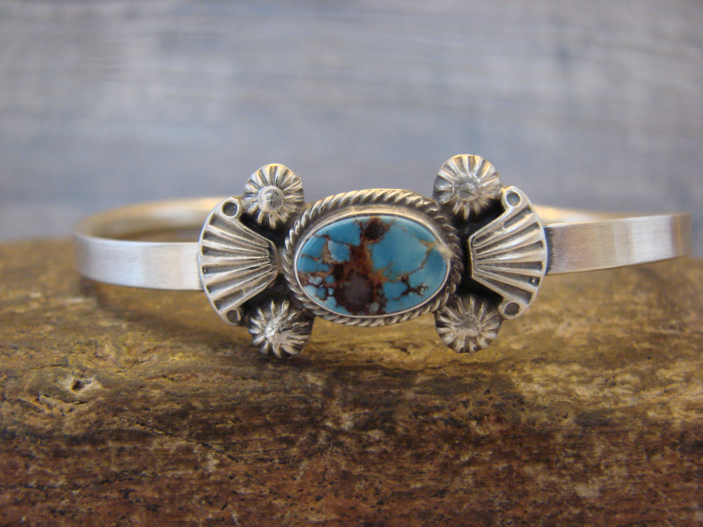 Small Native American Sterling Silver & Sonoran Turquoise Bracelet