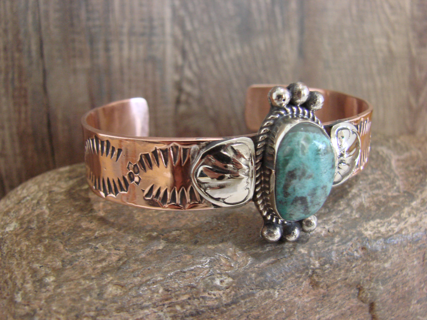 Native American Copper & Turquoise Bracelet by Cleveland