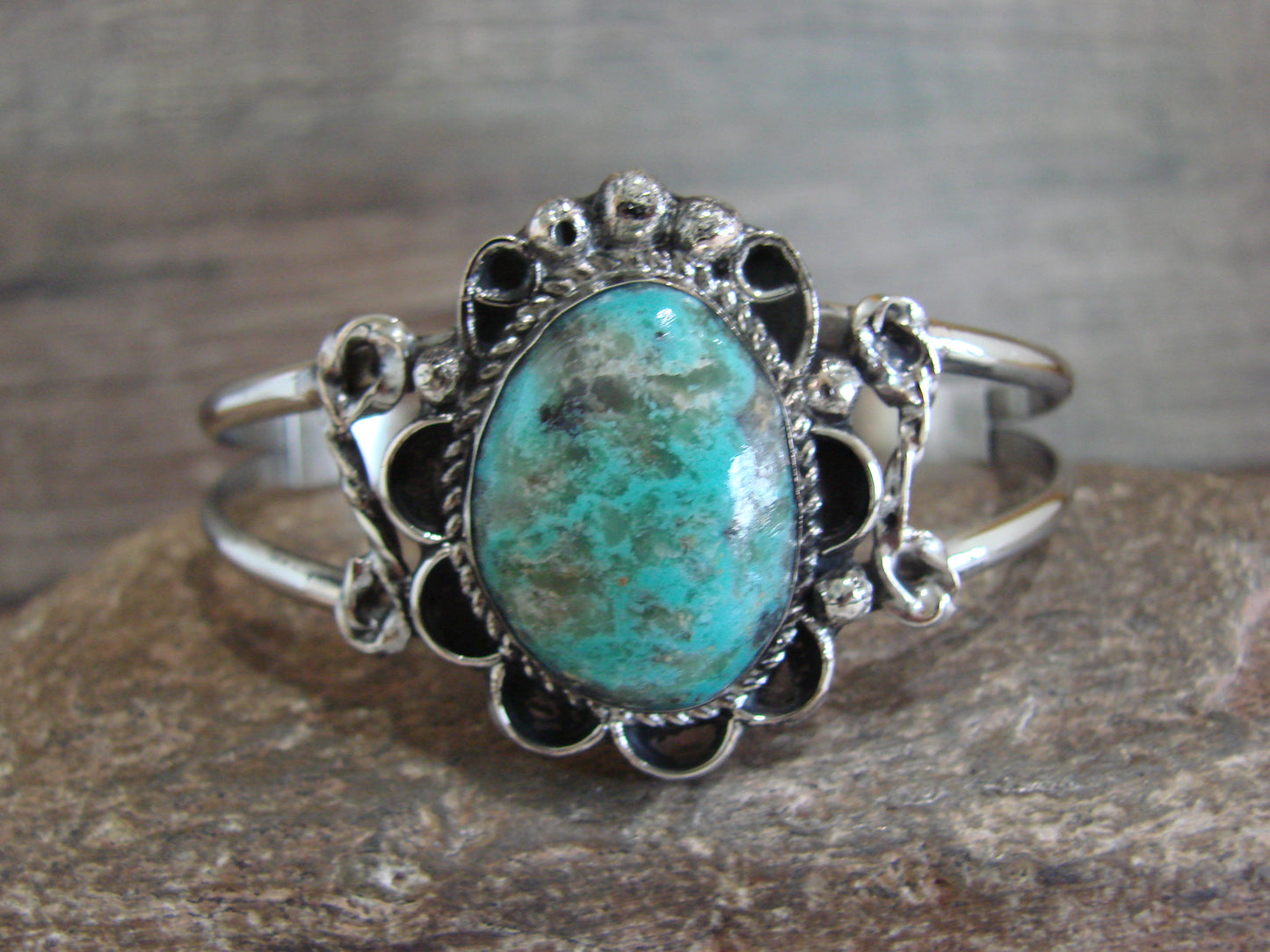 Native American Nickel Silver & Turquoise Bracelet by Cleveland