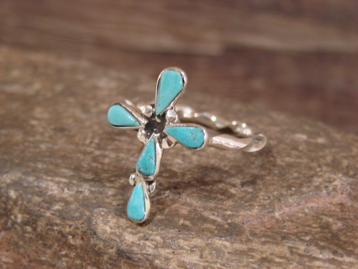 Native American Sterling Silver Turquoise Cross Ring - Size 9 - Vacit