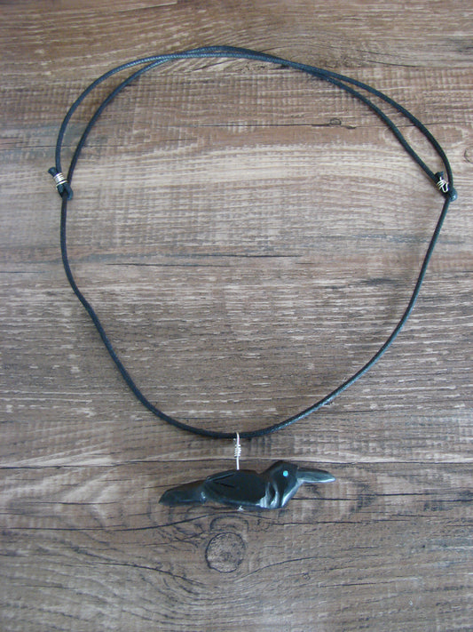 Hand Carved Adjustable Jet Raven Fetish Necklace by Matt Mitchell