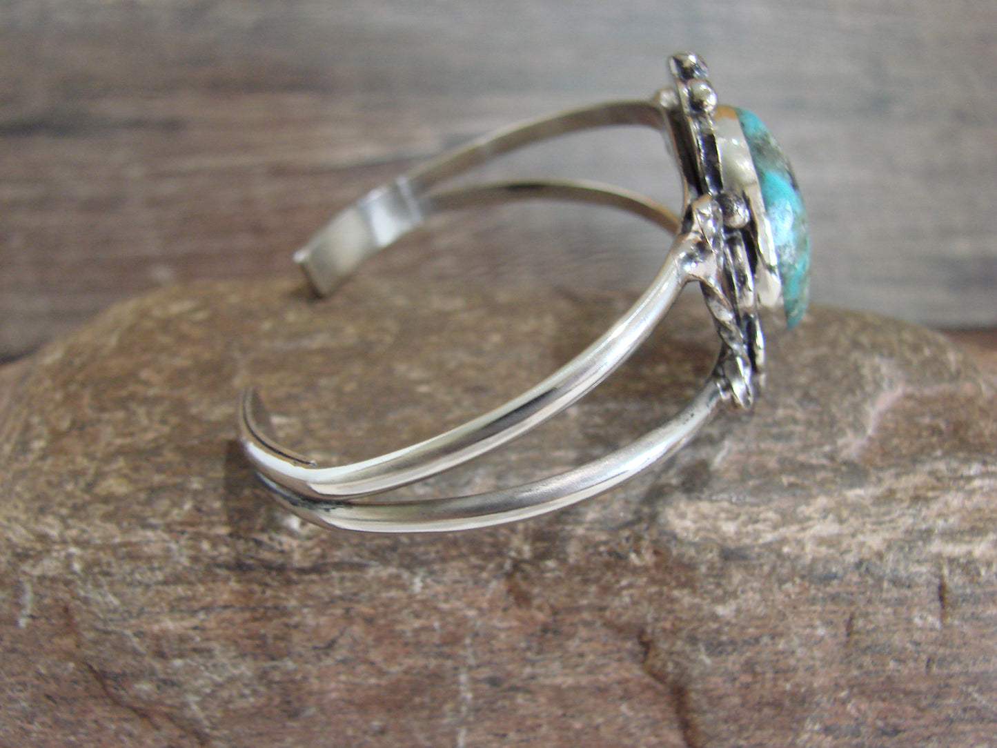 Native American Nickel Silver & Turquoise Bracelet by Cleveland