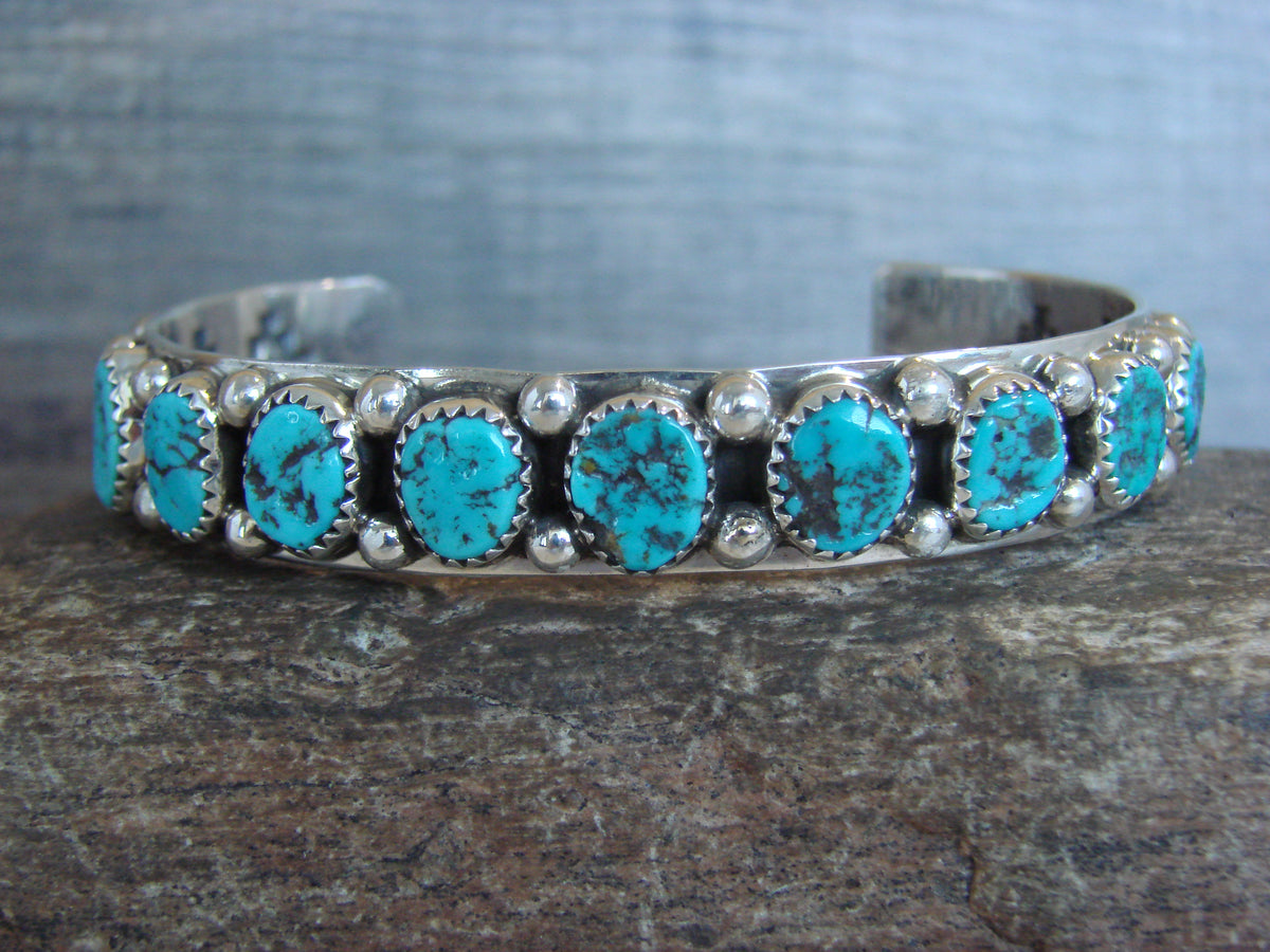 Native American Sterling Silver & Turquoise Row Bracelet by Jones