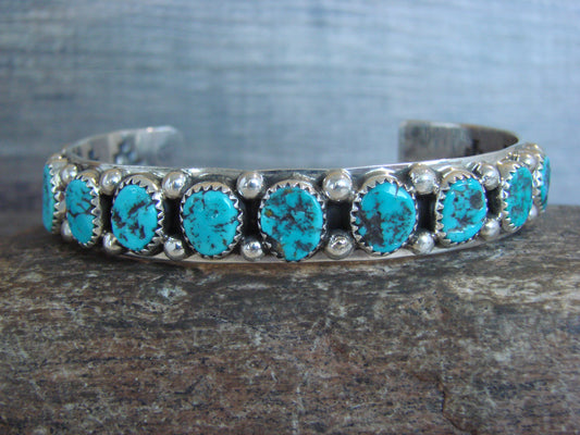 Native American Sterling Silver & Turquoise Row Bracelet by Jones