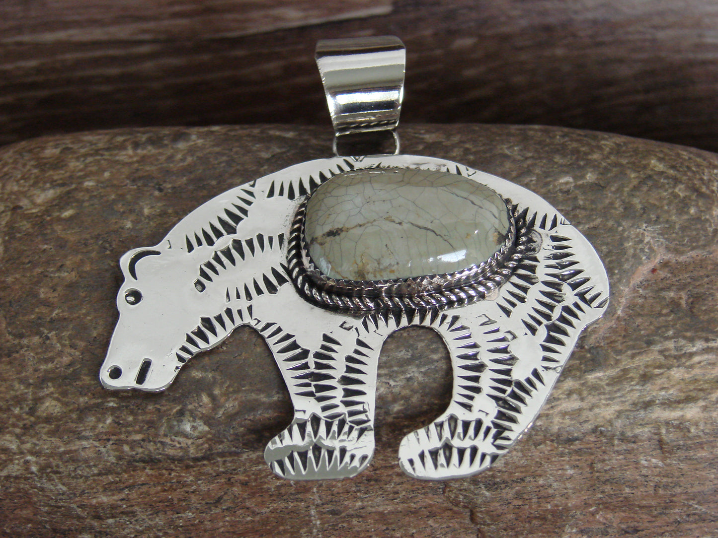 Native American Nickel Silver & Turquoise Bear Pendant - Cleveland
