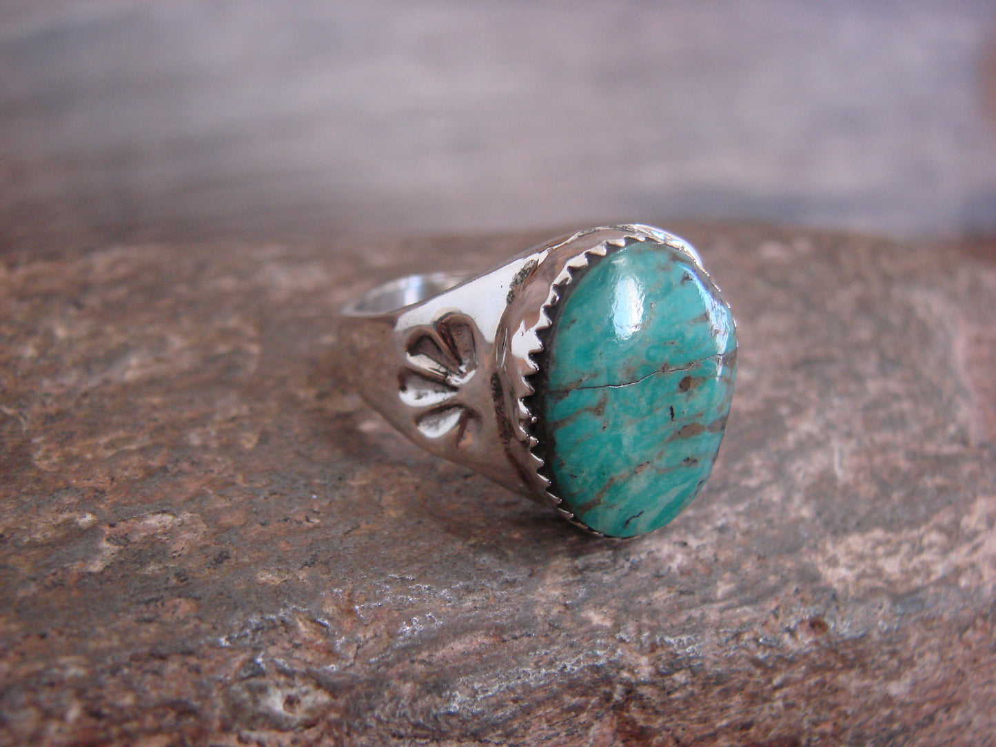 Native American Sterling Silver & Turquoise Ring by Bekis - Size 10.5