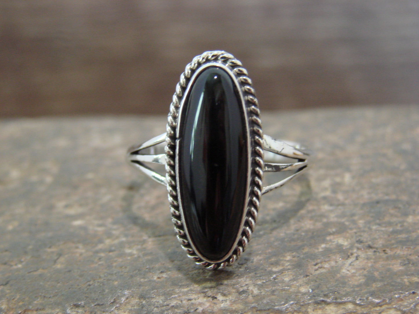 Native American Indian Sterling Silver Onyx Ring by Gordon Size - 9