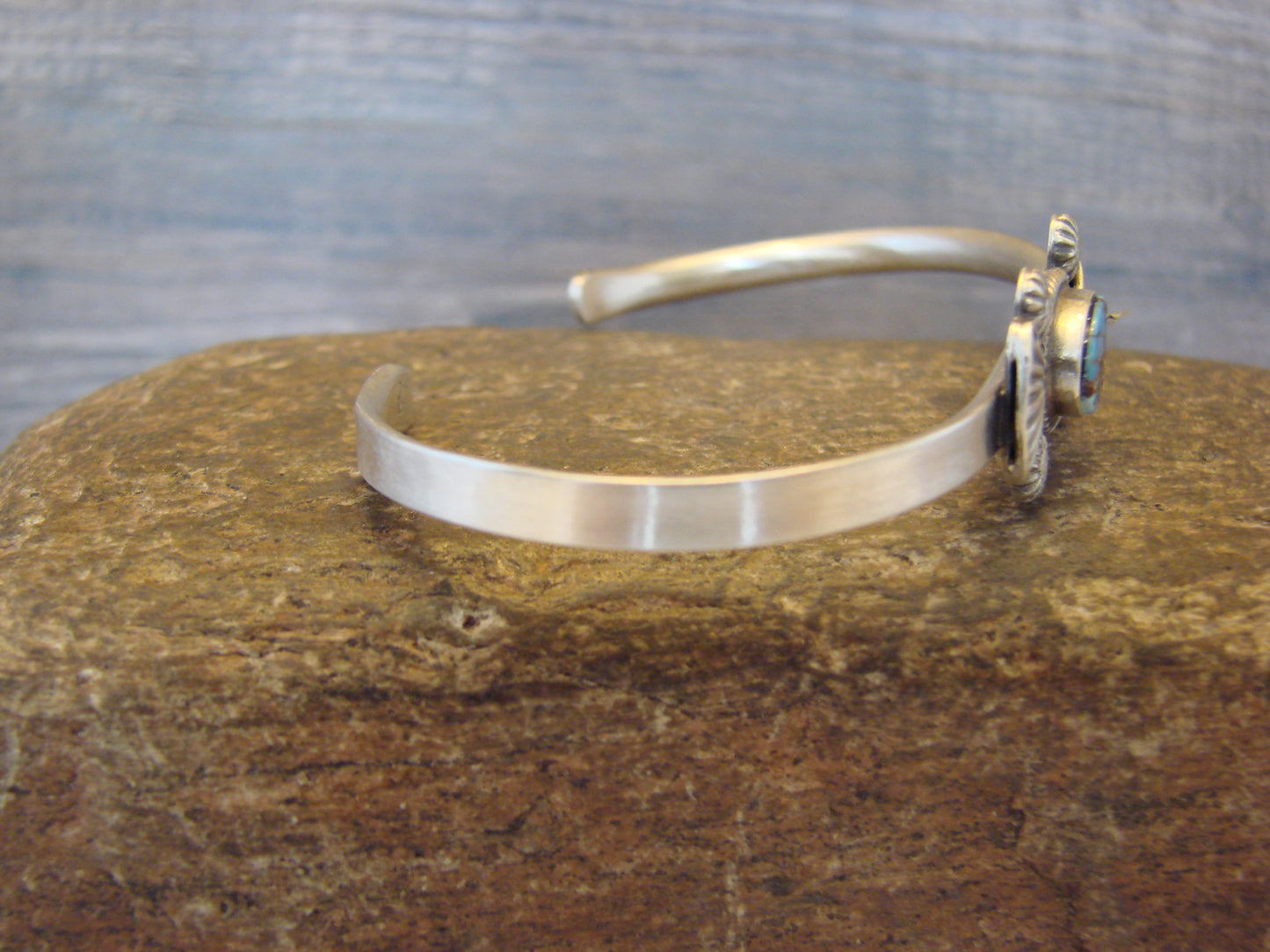 Small Native American Sterling Silver & Sonoran Turquoise Bracelet