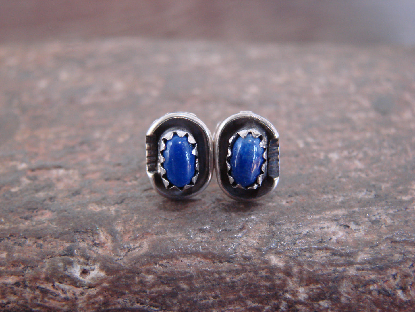 Native American Sterling Silver Handmade Lapis Stud Post Earrings - Spencer