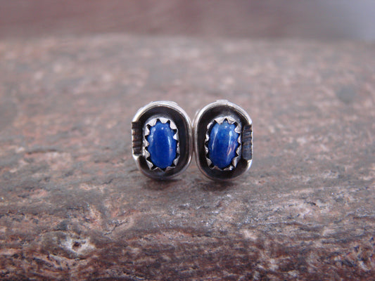 Native American Sterling Silver Handmade Lapis Stud Post Earrings - Spencer