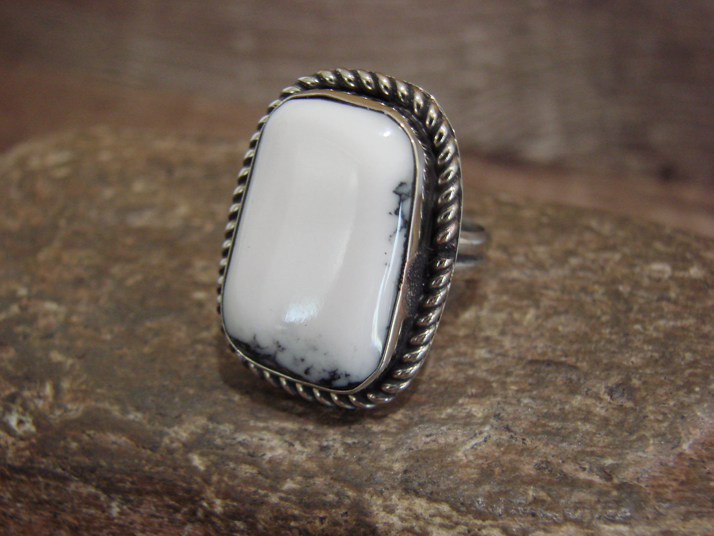 Native American Nickel Silver & Howlite Ring Size 7.5 - Cleveland