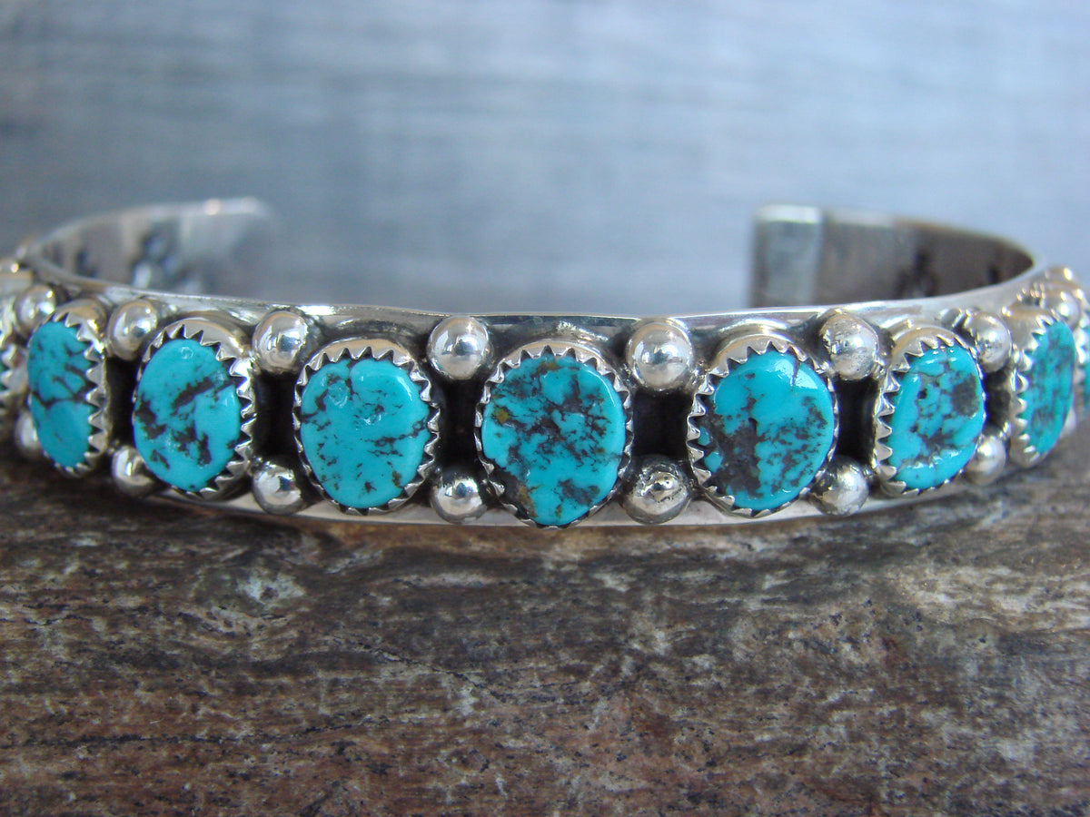 Native American Sterling Silver & Turquoise Row Bracelet by Jones