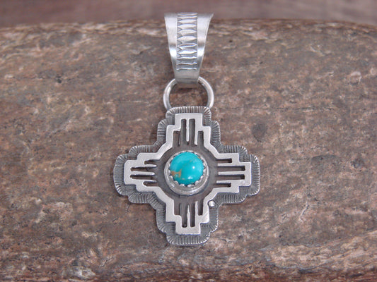 Native American Sterling Silver & Turquoise Zia Symbol Pendant - McCarthy