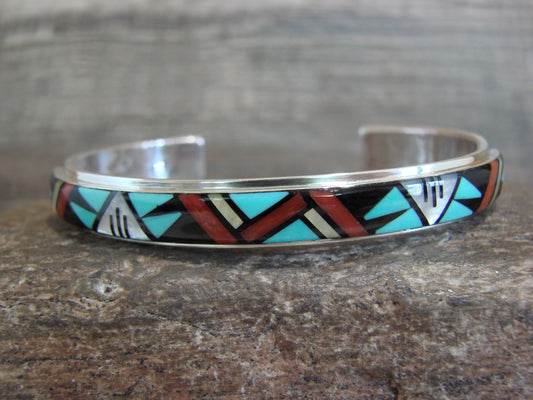 Native American Sterling Silver Multi Stone Inlay Bracelet by Eriacho