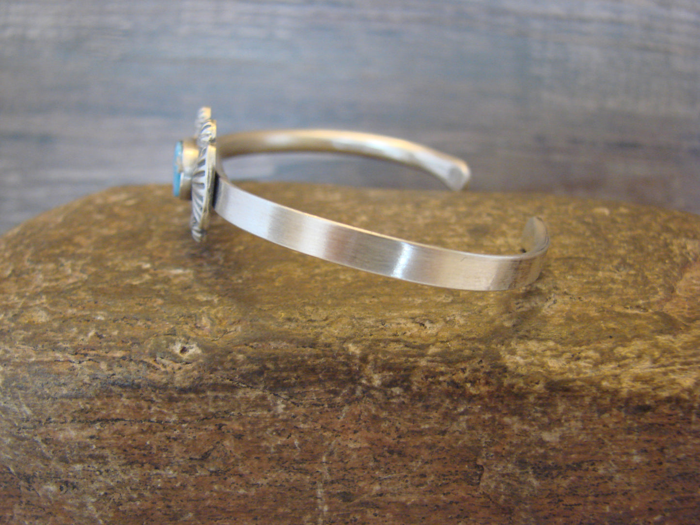 Small Native American Sterling Silver & Sonoran Turquoise Bracelet