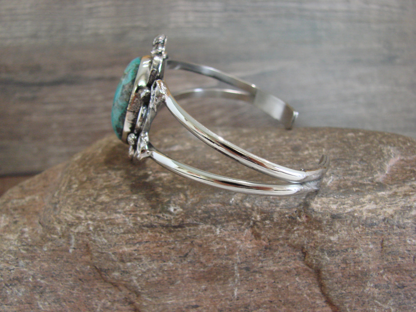 Native American Nickel Silver & Turquoise Bracelet by Cleveland