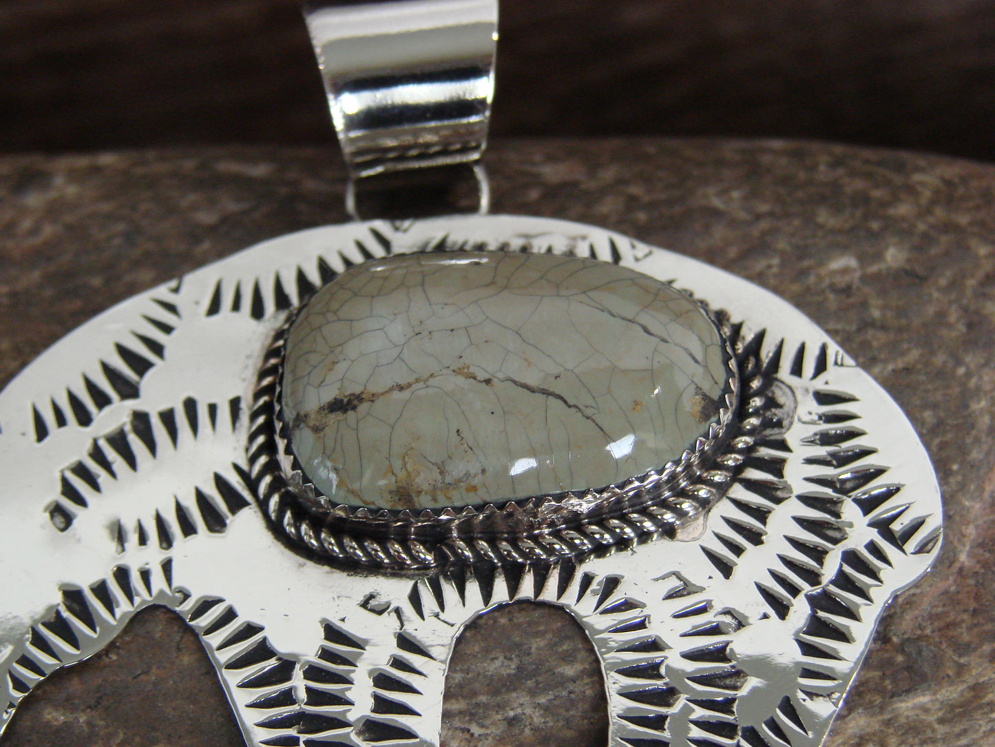 Native American Nickel Silver & Turquoise Bear Pendant - Cleveland