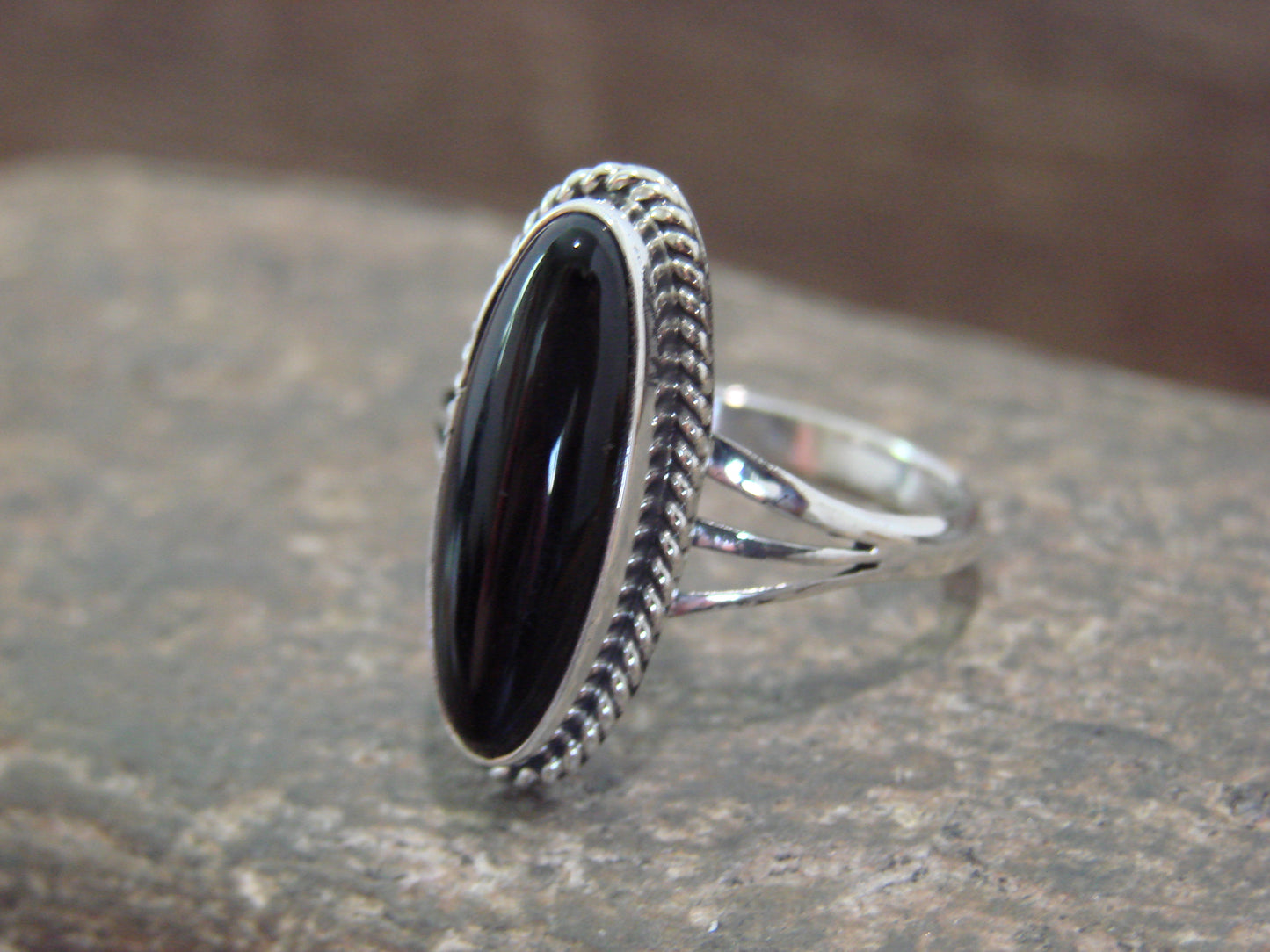 Native American Indian Sterling Silver Onyx Ring by Gordon Size - 9