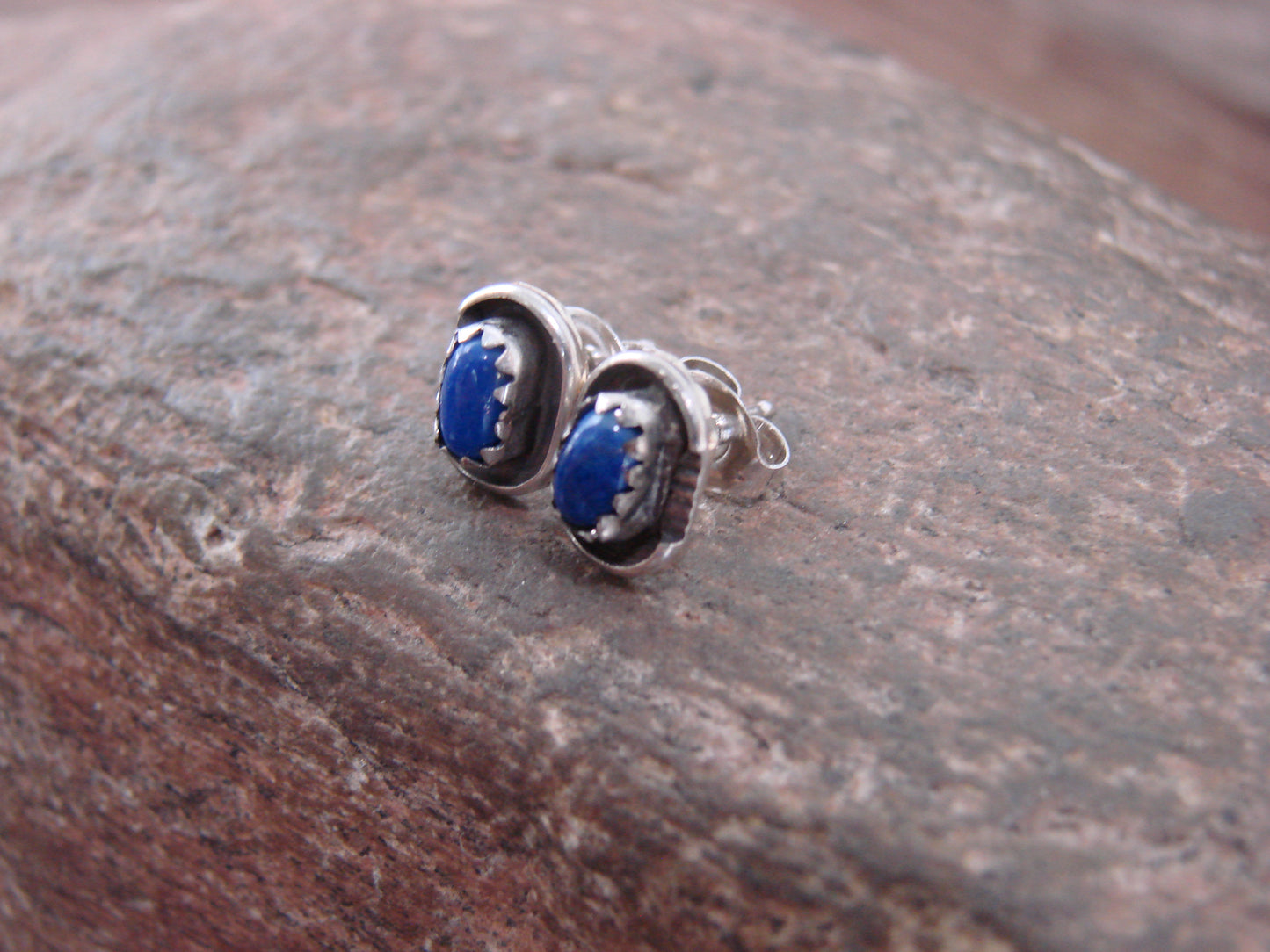 Native American Sterling Silver Handmade Lapis Stud Post Earrings - Spencer