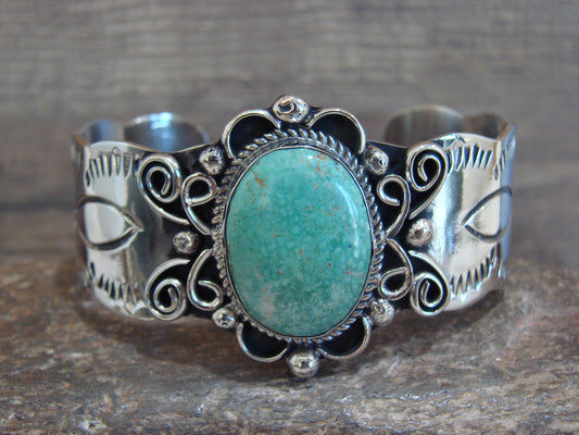 Native American Nickel Silver & Turquoise Bracelet by Cleveland