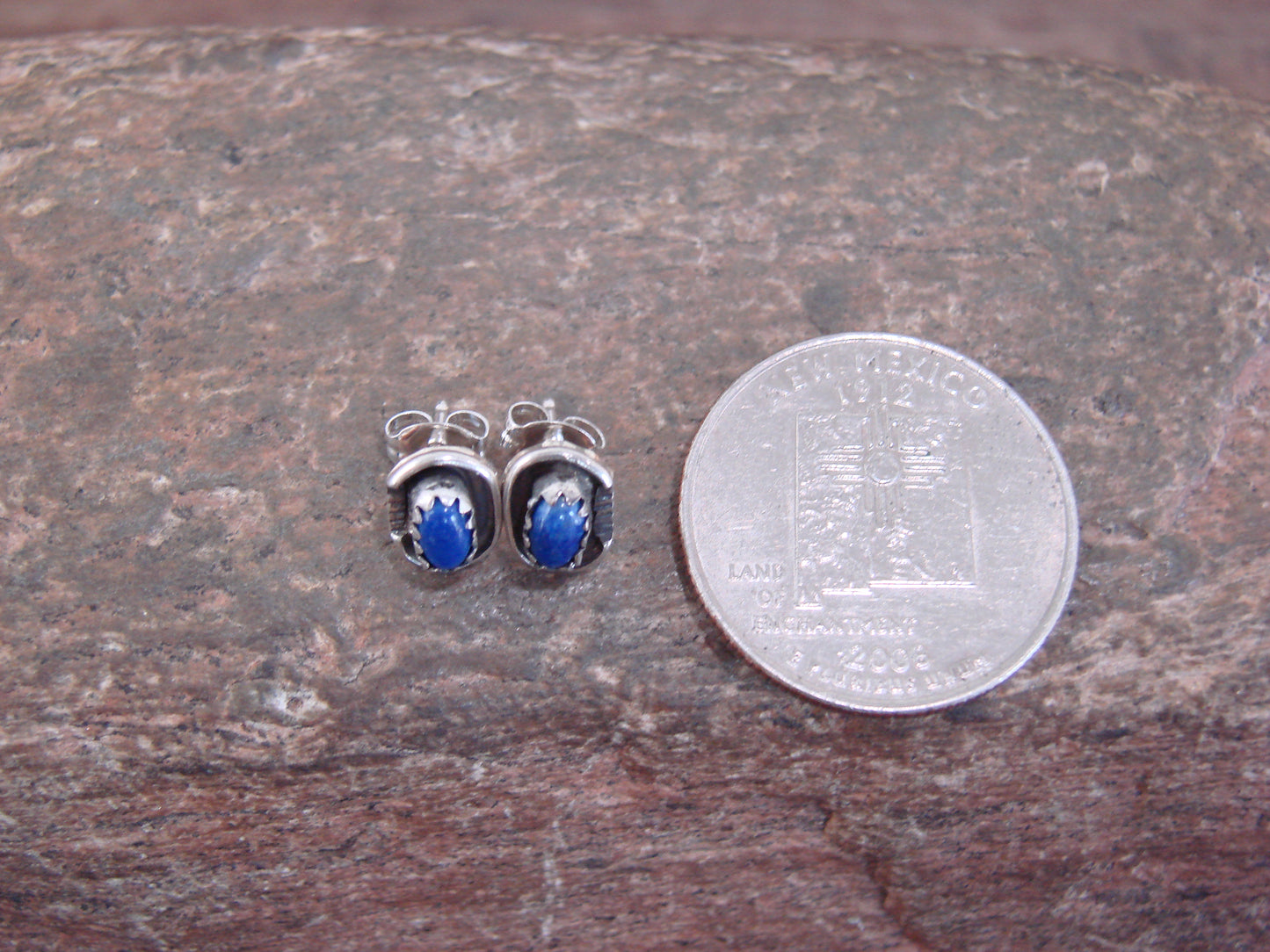 Native American Sterling Silver Handmade Lapis Stud Post Earrings - Spencer
