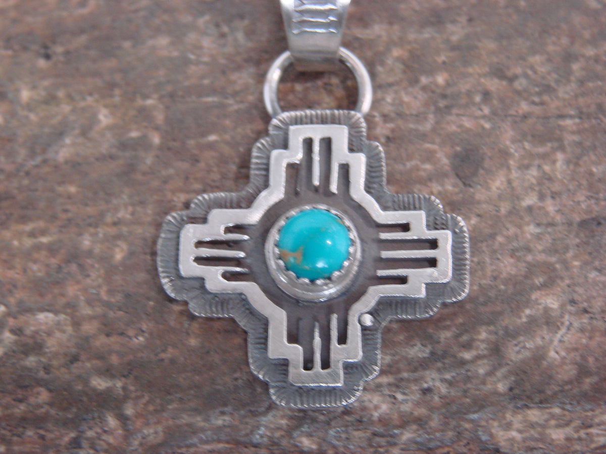 Native American Sterling Silver & Turquoise Zia Symbol Pendant - McCarthy