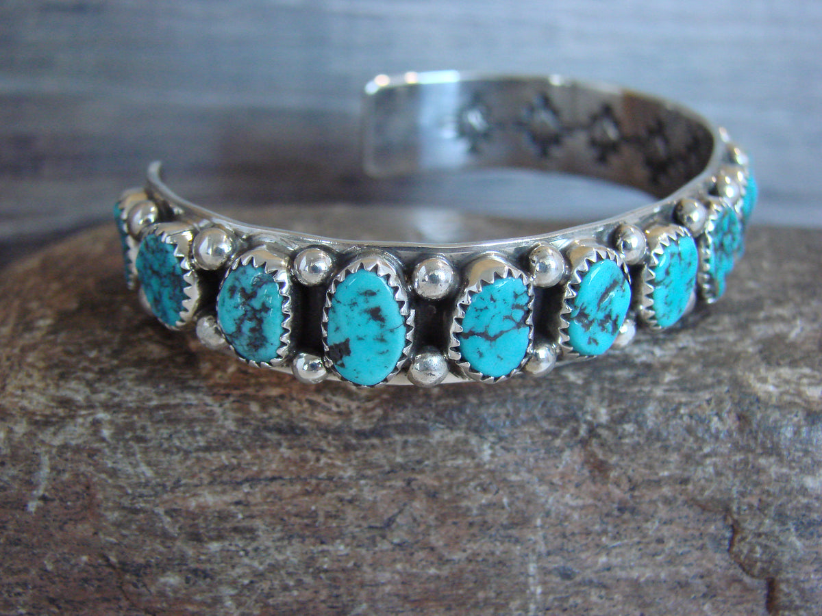 Native American Sterling Silver & Turquoise Row Bracelet by Jones