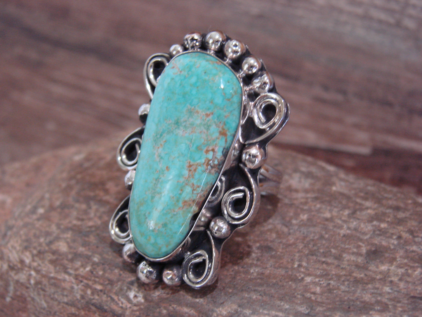 Native American Nickel Silver & Turquoise Ring by Cleveland - Size 9.5