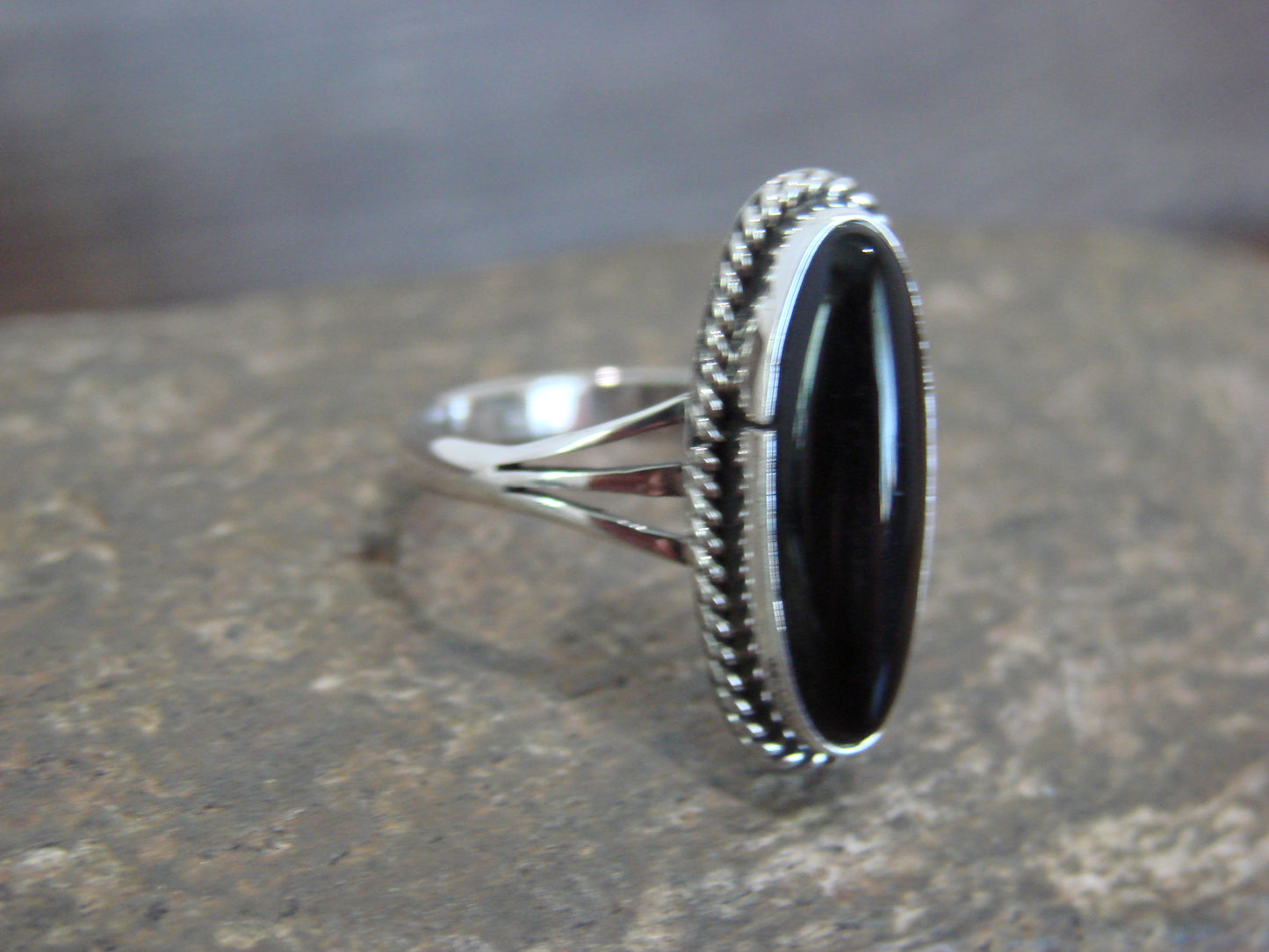 Native American Indian Sterling Silver Onyx Ring by Gordon Size - 9