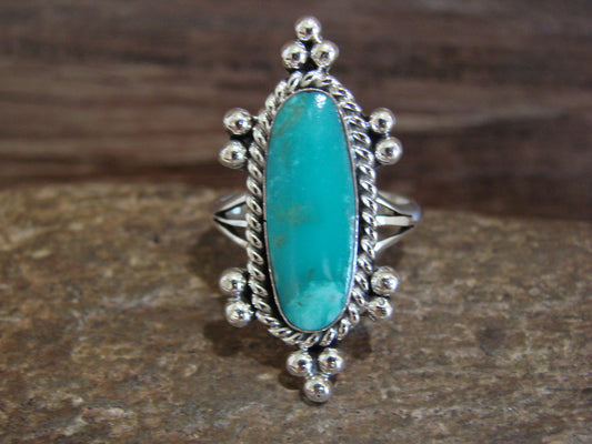 Native American Sterling Silver & Turquoise Ring by Lewis - Size 10.5