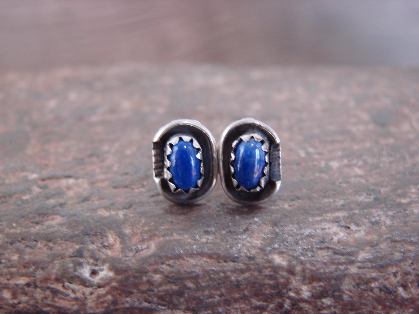 Native American Sterling Silver Handmade Lapis Stud Post Earrings - Spencer