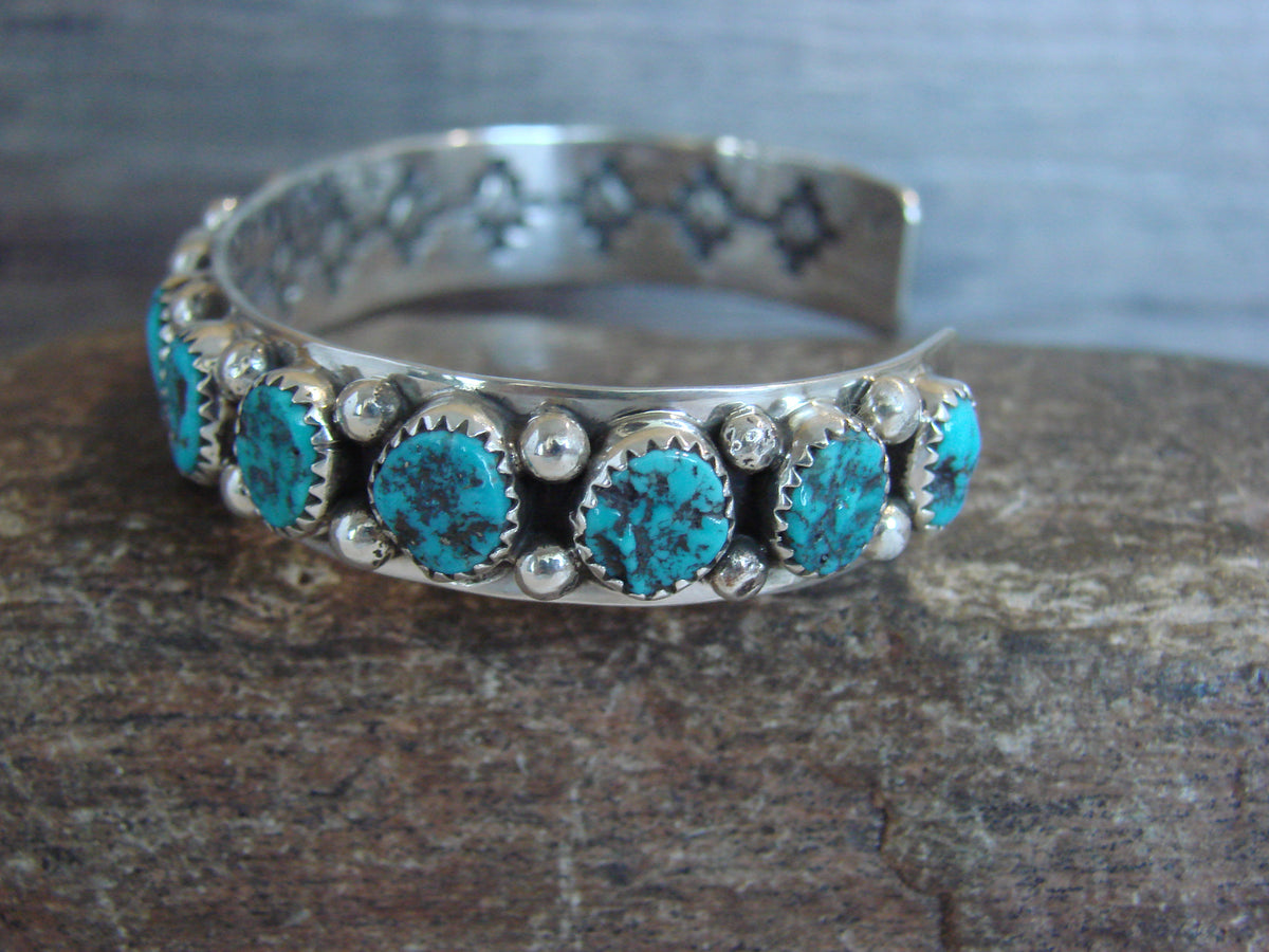 Native American Sterling Silver & Turquoise Row Bracelet by Jones