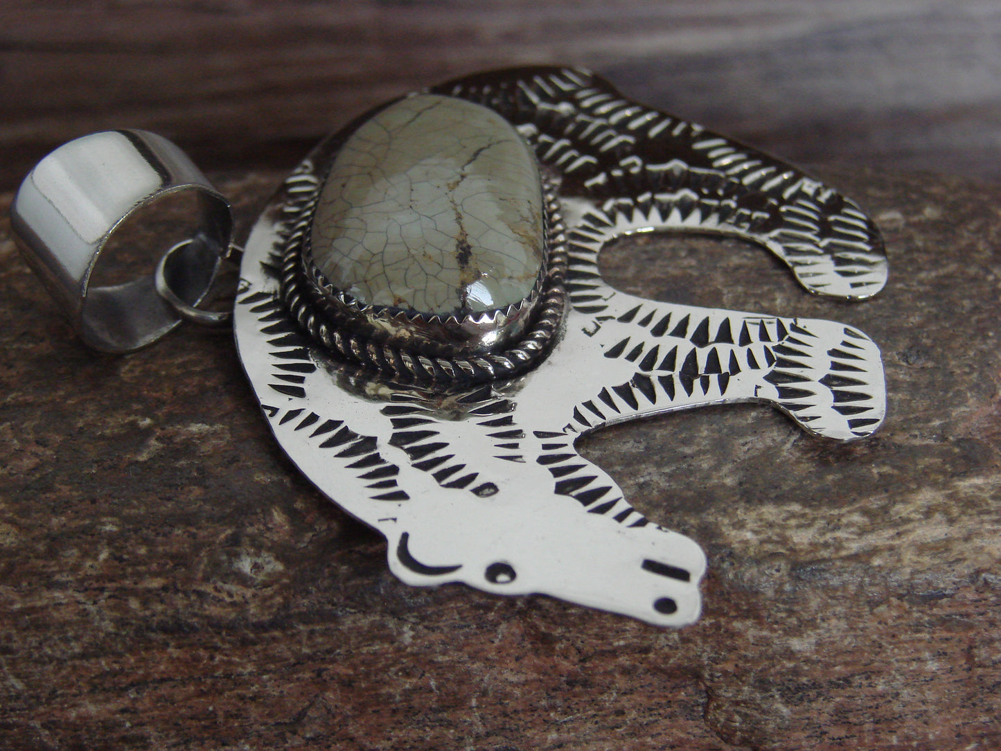 Native American Nickel Silver & Turquoise Bear Pendant - Cleveland