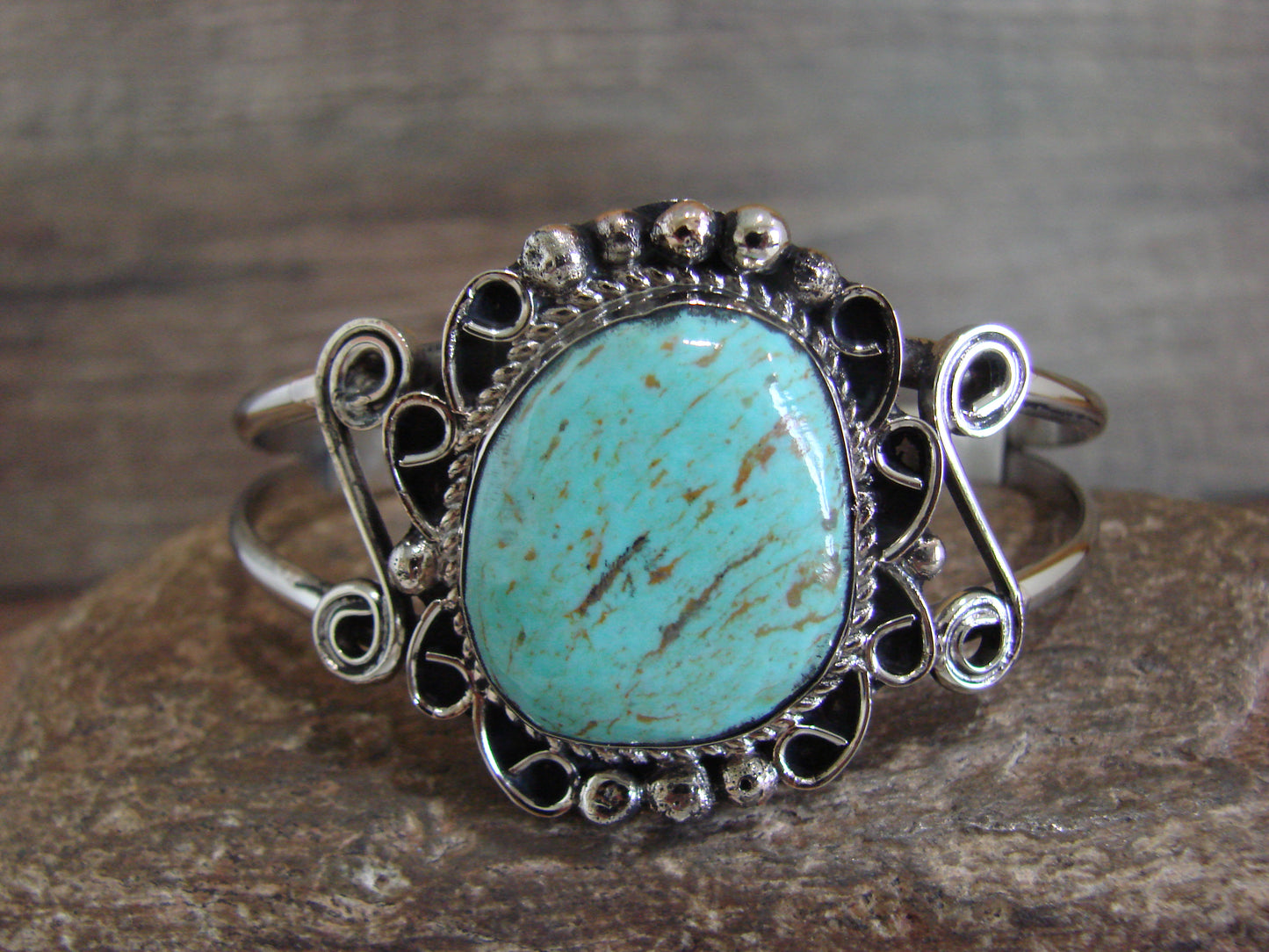 Native American Nickel Silver & Turquoise Bracelet by Cleveland