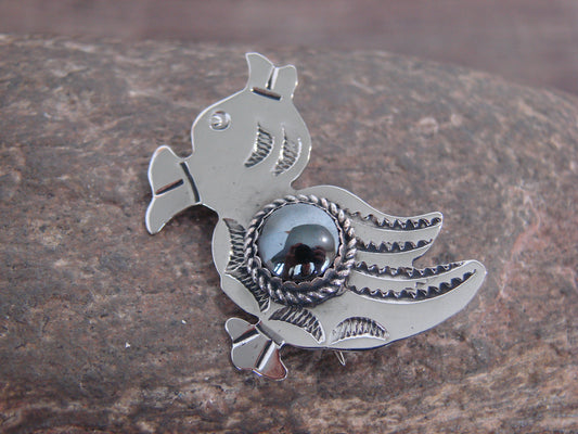 Native American Nickel Silver & Hematite Duck Pin - Cleveland